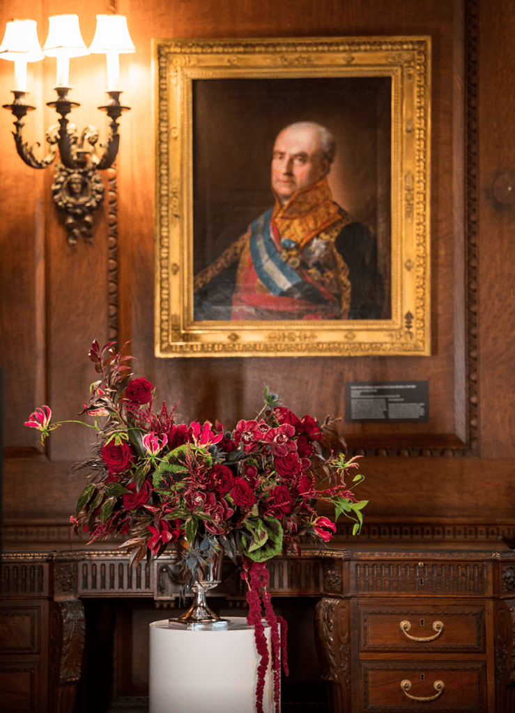Art in Bloom DC with red flower arrangement by Wild Blooms